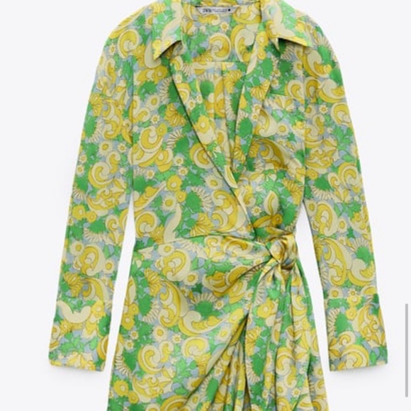 Zara Green and Yellow Long Sleeve Dress - Picture 2 of 2